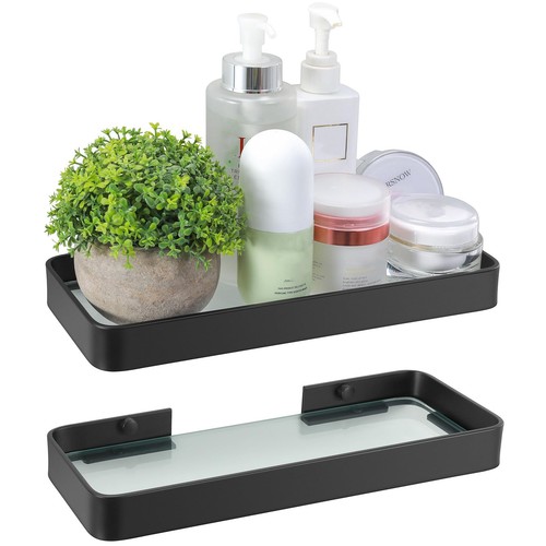 Small glass bathroom - small, shelves